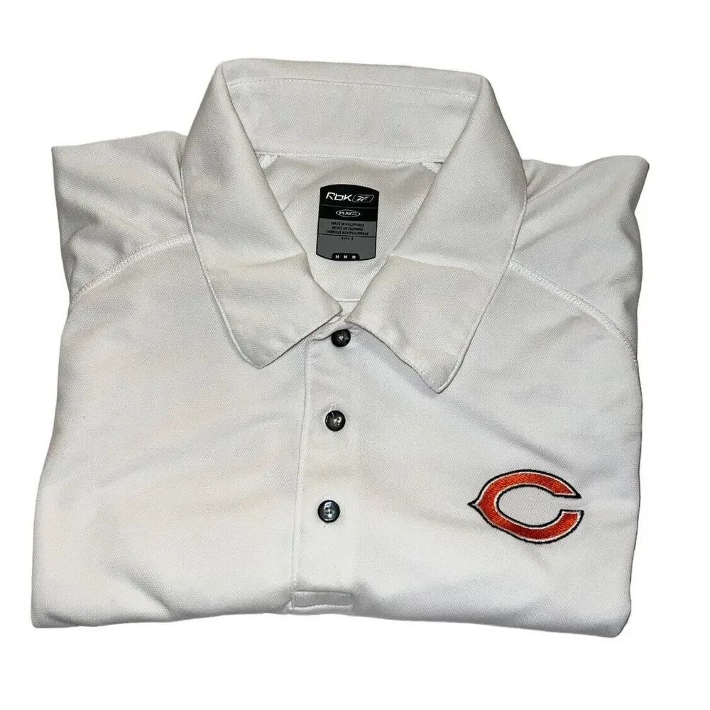 Chicago Bears Polo Shirt Adult Medium White Logo NFL‎ Football Reebok Mens